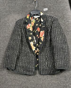 Garfield & Marks Jacket Womens 6 Black White Wool Blend Floral Lined Blazer